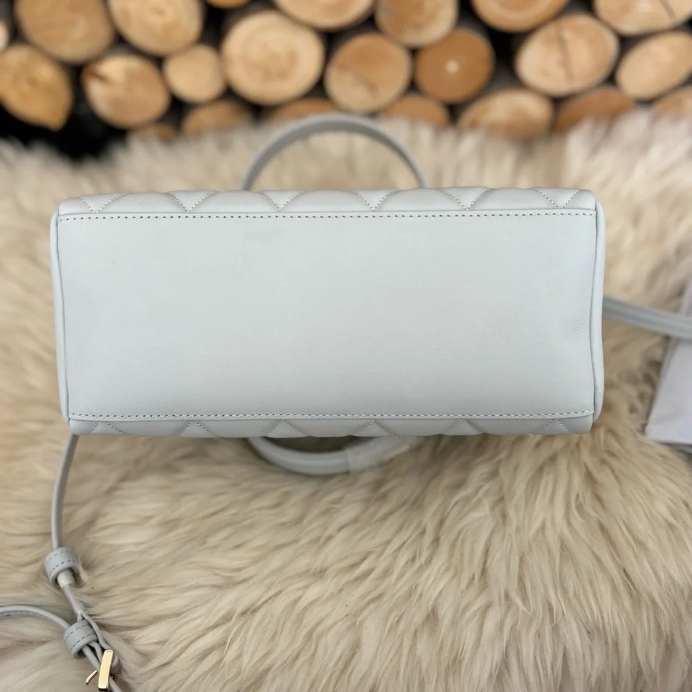 KATE SPADE Satchel Leather Quilted Handbag White Stone Path Light Grey Purse - Picture 11 of 15